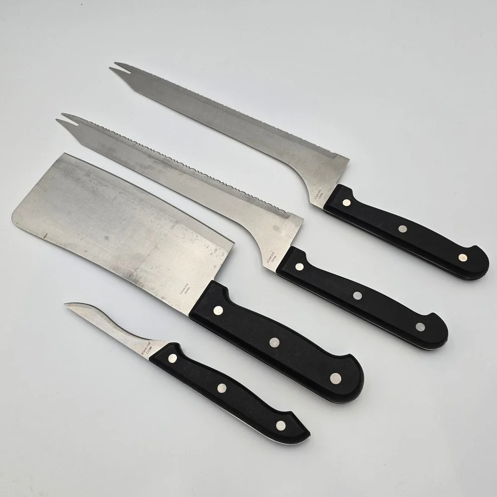 Ronco Six Star+ 4 Piece Knife Set Cleaver Showtime Saw Garnish Stainless Steel